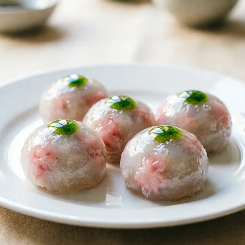 Mochi Esfera de Maíz con Anchoa y Aceite de Albahaca