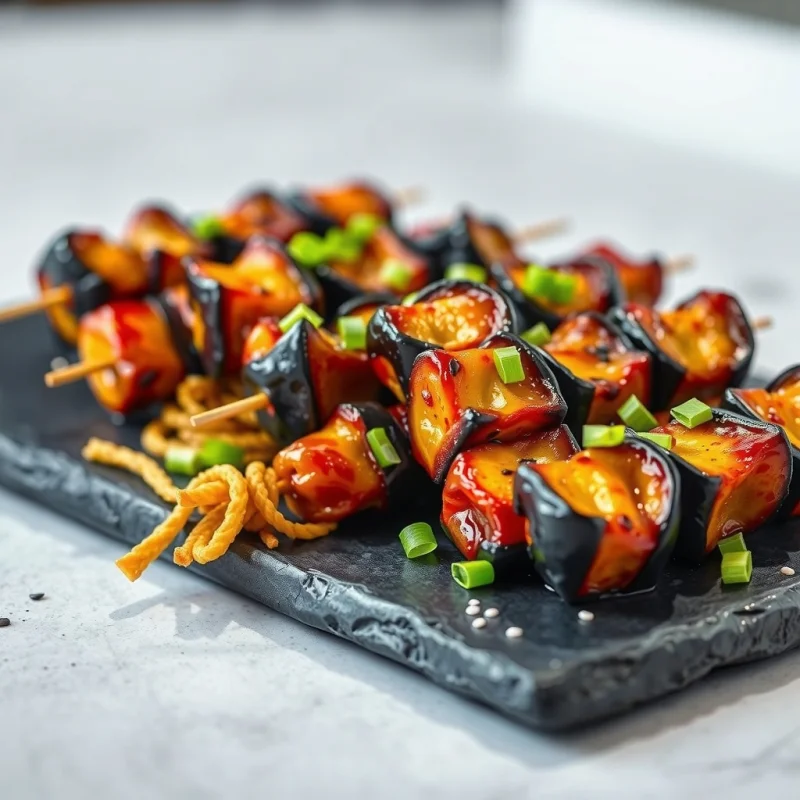 Brochetas de Berenjena Glaseada con Miso y Kōji